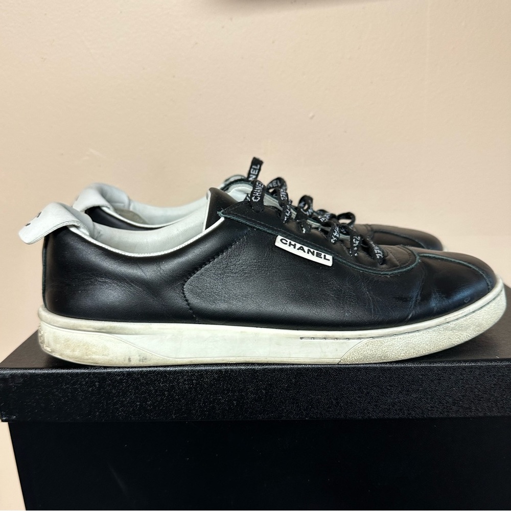Chanel Low Top Black Leather Sneakers